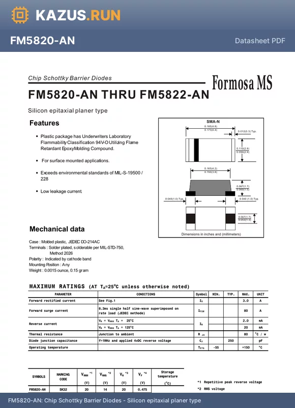 FM5822-AN datasheet - Chip Schottky Barrier Diodes - Silicon epitaxial planer type