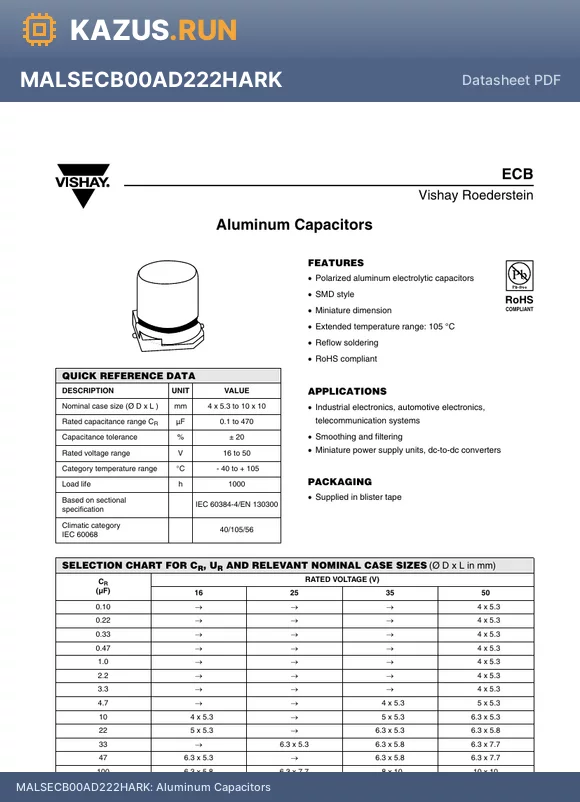 MALSECB00AG322FARK datasheet - Aluminum Capacitors