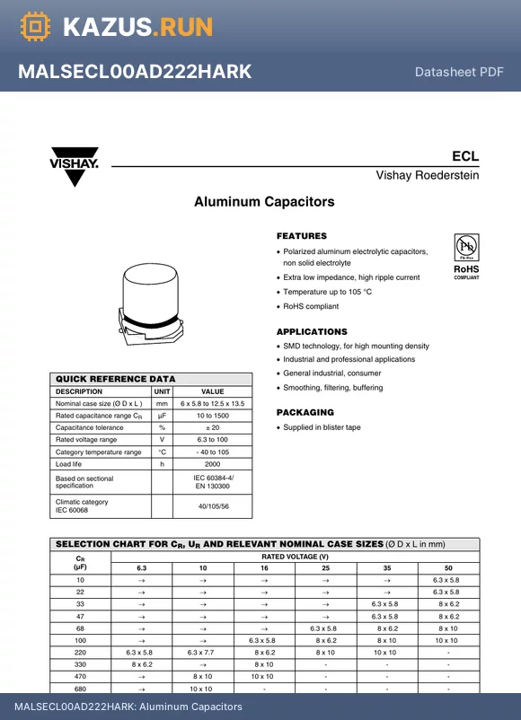 MALSECL00AG322FARK datasheet - Aluminum Capacitors