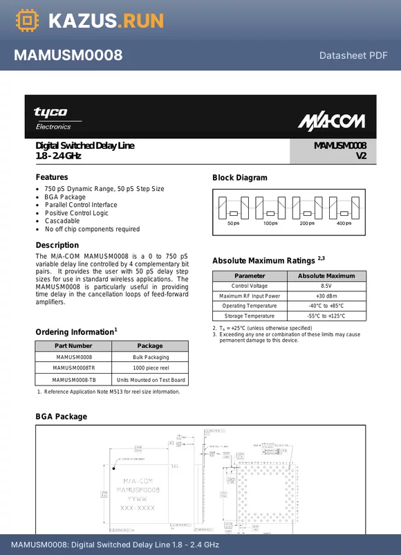 MAMUSM0008-TB datasheet - Digital Switched Delay Line 1.8 - 2.4 GHz