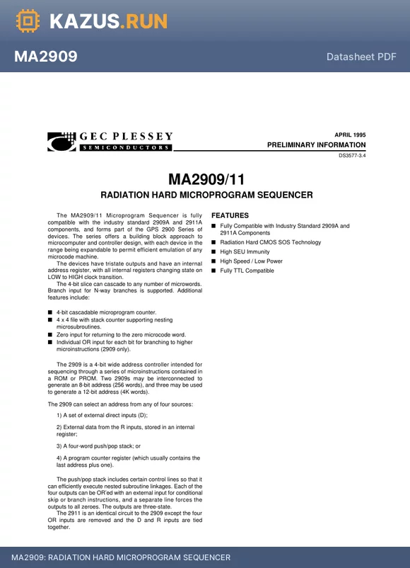 MAR2911CD datasheet - RADIATION HARD MICROPROGRAM SEQUENCER
