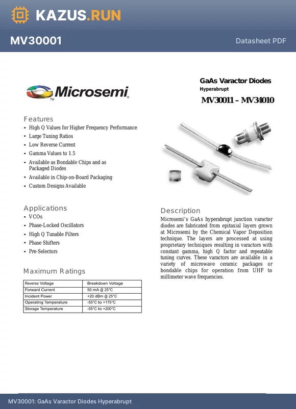 MV31013 datasheet - GaAs Varactor Diodes Hyperabrupt