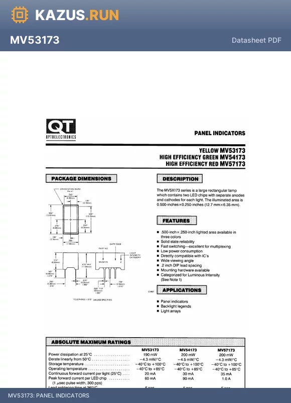 MV53173 datasheet - PANEL INDICATORS