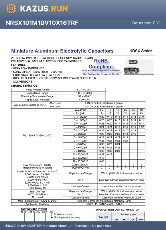 NRSX270M6.3V4X7TRF datasheet - Miniature Aluminum Electrolytic Ca pac i tors