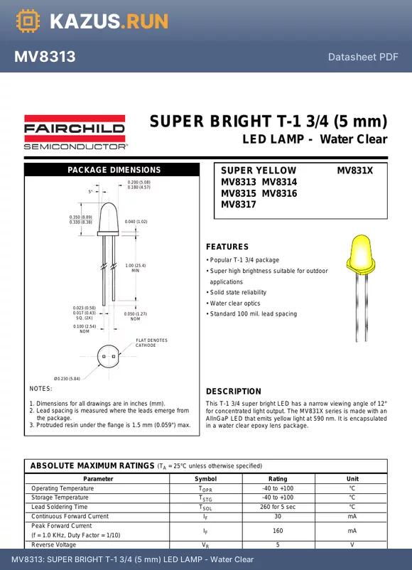 MV8317 datasheet - SUPER BRIGHT T-1 3/4 (5 mm) LED LAMP - Water Clear