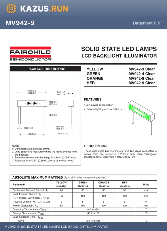 MV942 datasheet - SOLID STATE LED LAMPS LCD BACKLIGHT ILLUMINATOR