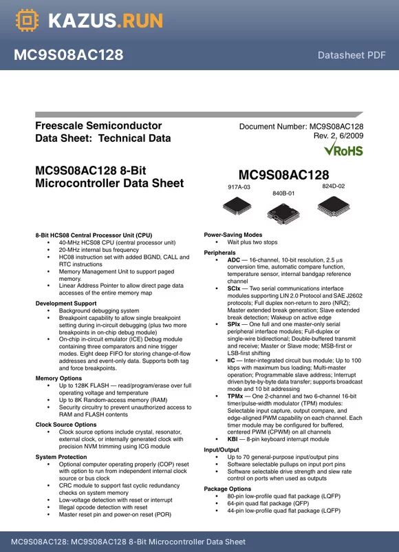 MC9S08AC128MFGE datasheet - MC9S08AC128 8-Bit Microcontroller Data Sheet