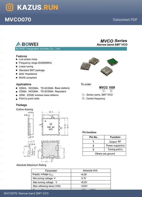MVCO460 datasheet - Narrow band SMT VCO