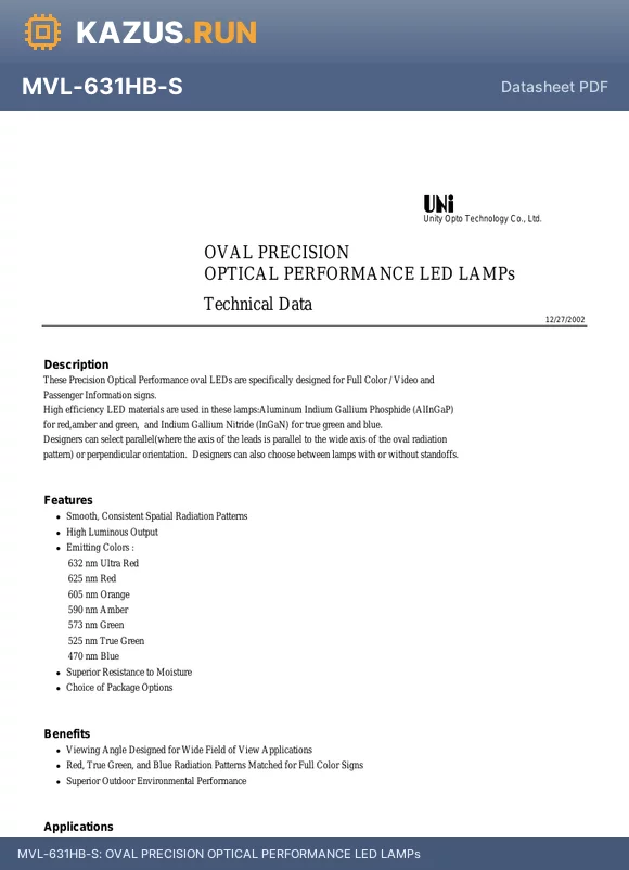 MVL-631HTG datasheet - OVAL PRECISION OPTICAL PERFORMANCE LED LAMPs