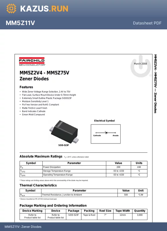 MM5Z47V datasheet - Zener Diodes
