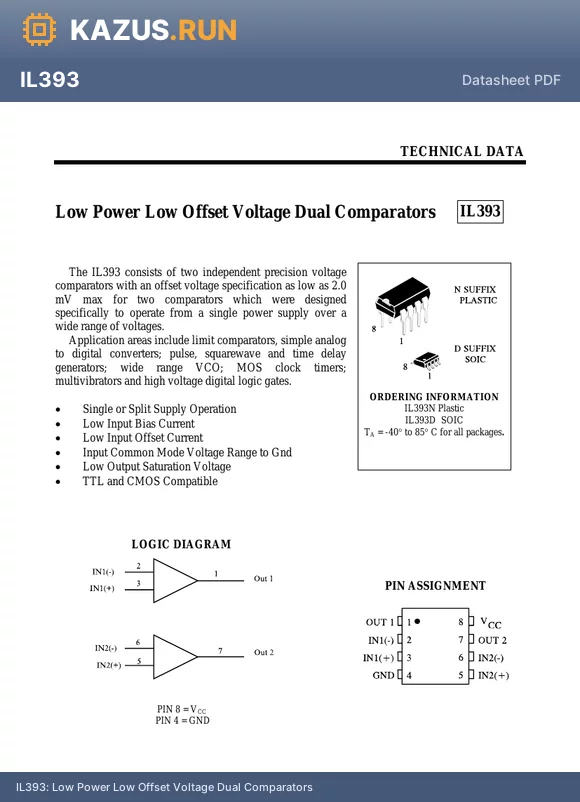IL393D datasheet - Low Power Low Offset Voltage Dual Comparators