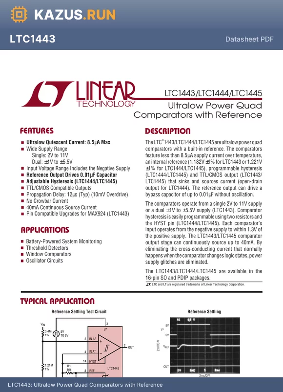 LTC1443IN datasheet - Ultralow Power Quad Comparators with Reference