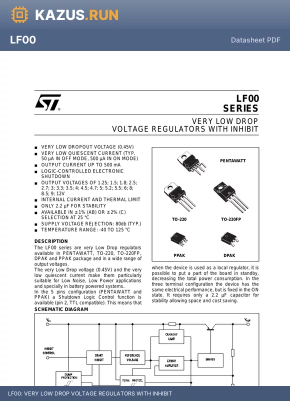 LF55ABDT datasheet - VERY LOW DROP VOLTAGE REGULATORS WITH INHIBIT