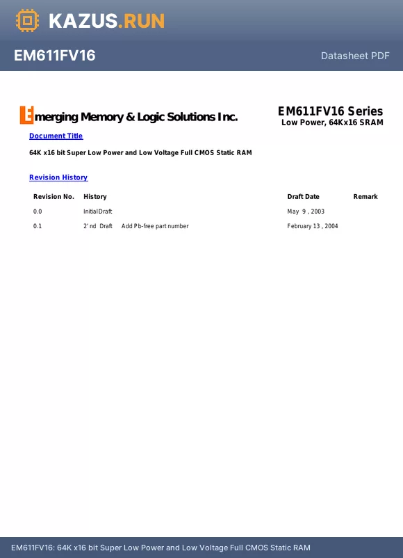 EM6641FS8CW-45LF datasheet - 64K x16 bit Super Low Power and Low Voltage Full CMOS Static RAM