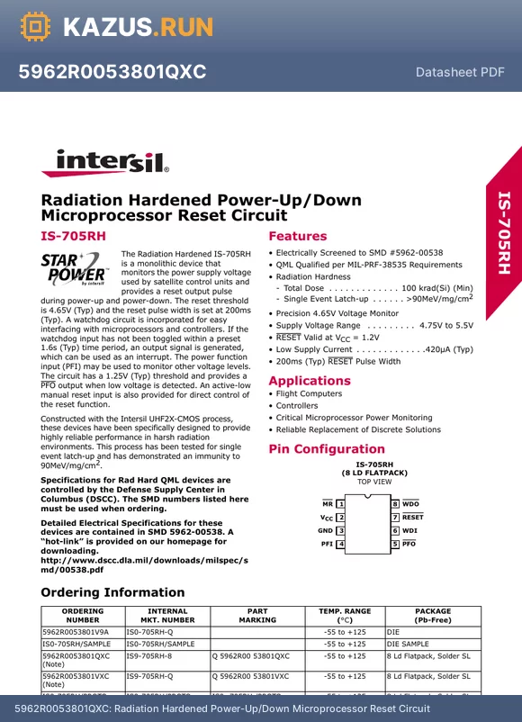 IS0-705RH/SAMPLE datasheet - Radiation Hardened Power-Up/Down Microprocessor Reset Circuit