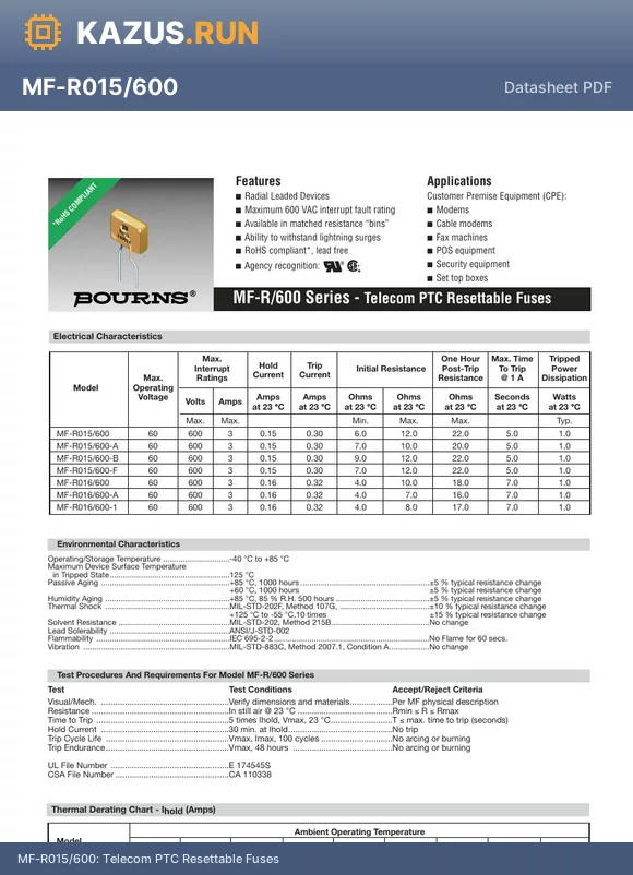 MF-R600 datasheet - Telecom PTC Resettable Fuses