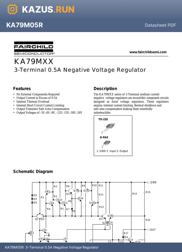 KA79M18 datasheet - 3-Terminal 0.5A Negative Voltage Regulator
