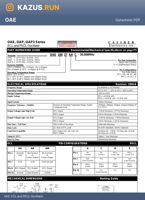 OAE2527DC datasheet - ECL and PECL Oscillator