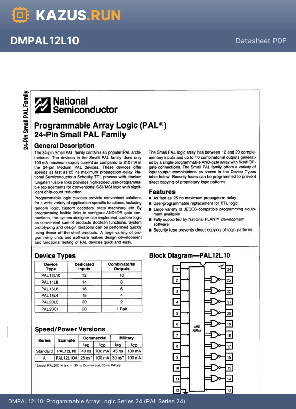 PAL14H2ANM datasheet - Progammable Array Logic Series 24 (PAL Series 24)