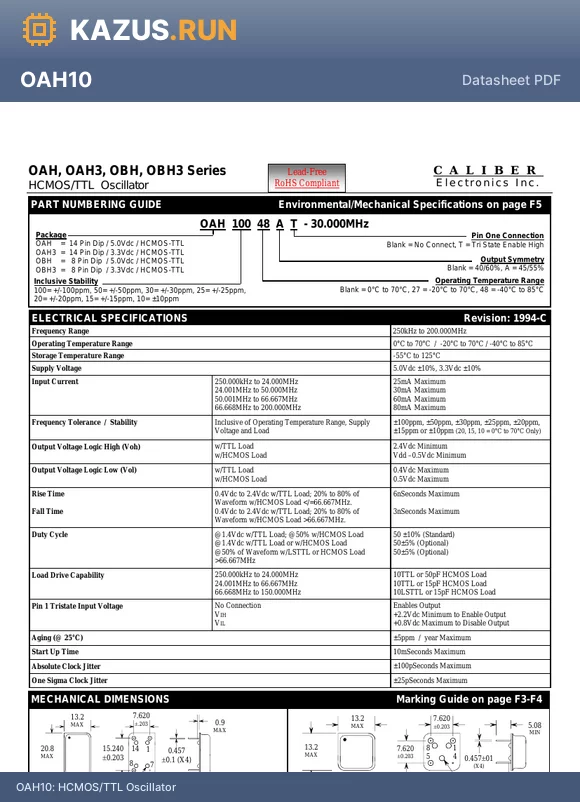 OBH3048AT datasheet - HCMOS/TTL Oscillator