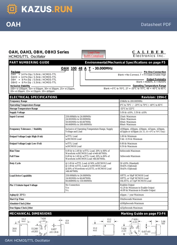 OBH5027 datasheet - HCMOS/TTL Oscillator