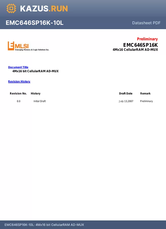 EMC646SP16KT-12LF datasheet - 4Mx16 bit CellularRAM AD-MUX