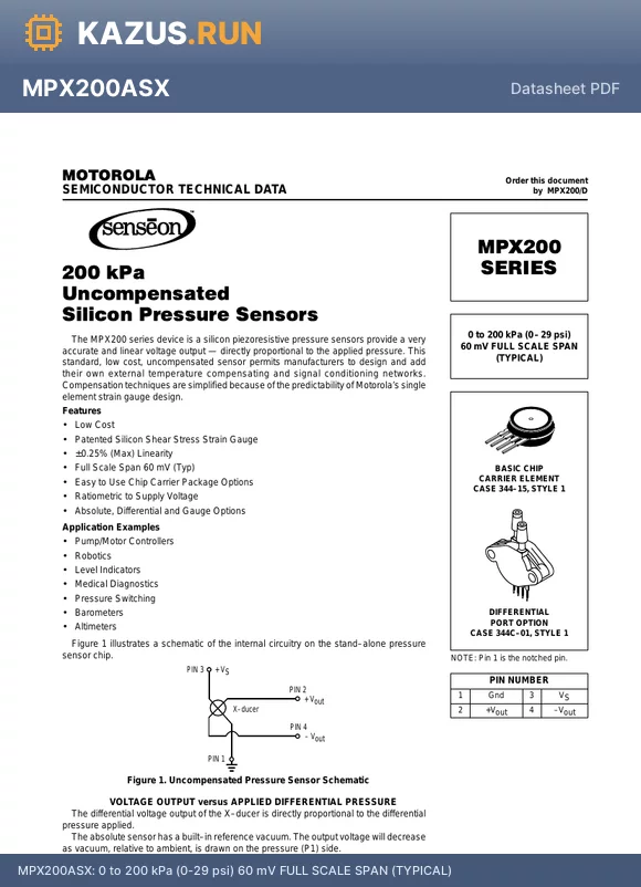 MPX200GSX datasheet - 0 to 200 kPa (0-29 psi) 60 mV FULL SCALE SPAN (TYPICAL)