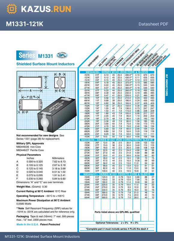 M1331-152K datasheet - Shielded Surface Mount Inductors