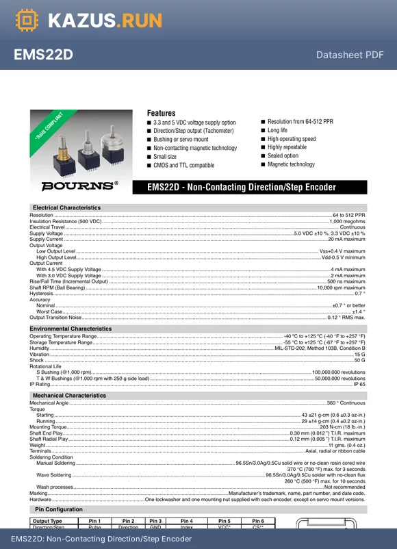 EMS22D31-R28-LS2 datasheet - Non-Contacting Direction/Step Encoder