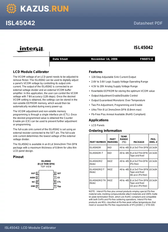 ISL45042_06 datasheet - LCD Module Calibrator