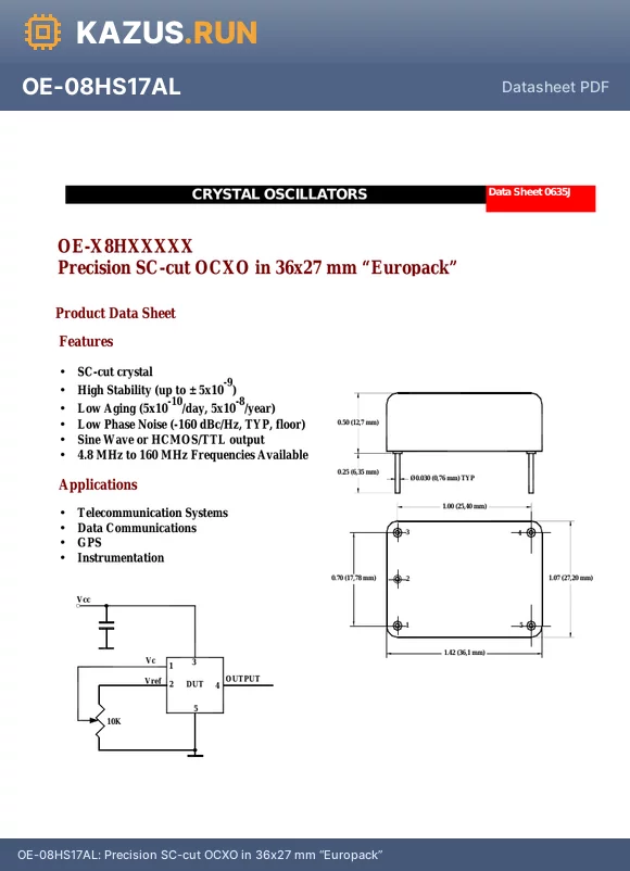 OE-A8HSYZFL datasheet - Precision SC-cut OCXO in 36x27 mm Europack