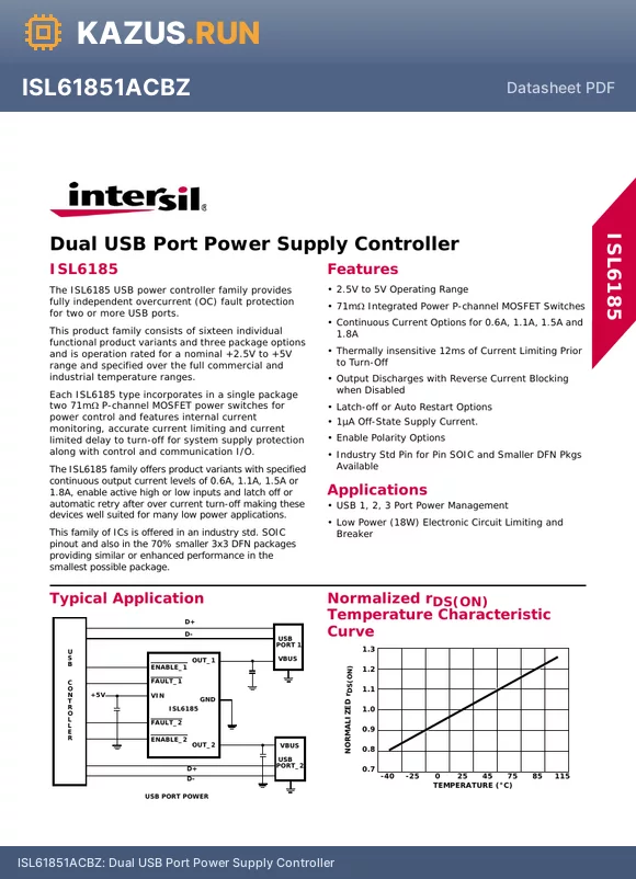 ISL61852LIRZ datasheet - Dual USB Port Power Supply Controller