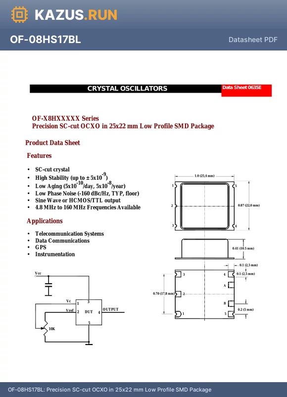 OF-08HS17AL datasheet - Precision SC-cut OCXO in 25x22 mm Low Profile SMD Package