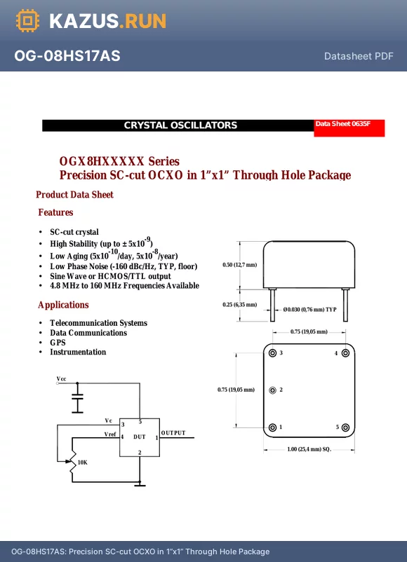 OG-08HS18DP datasheet - Precision SC-cut OCXO in 1x1 Through Hole Package