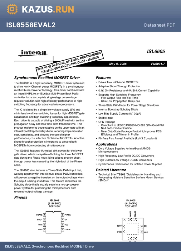 ISL6605CR datasheet - Synchronous Rectified MOSFET Driver