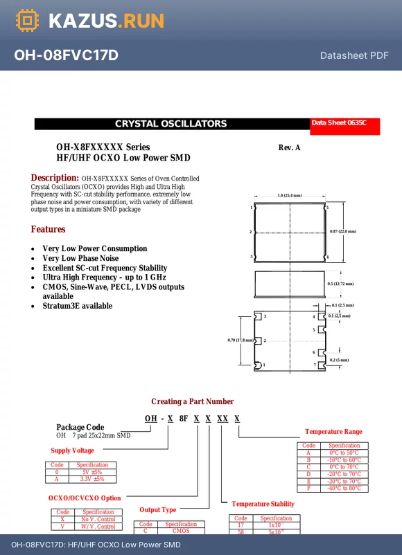 OH-A8FXS18E datasheet - HF/UHF OCXO Low Power SMD