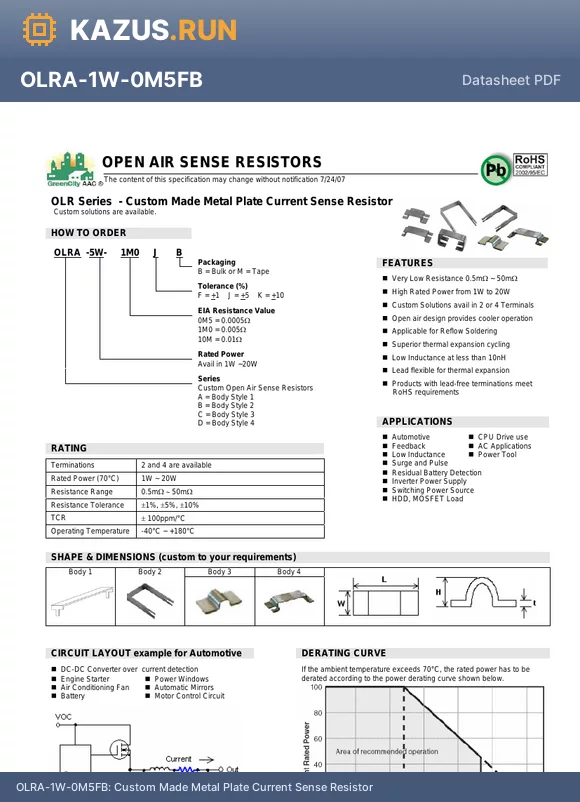 OLRB-3W-10MKB datasheet - Custom Made Metal Plate Current Sense Resistor