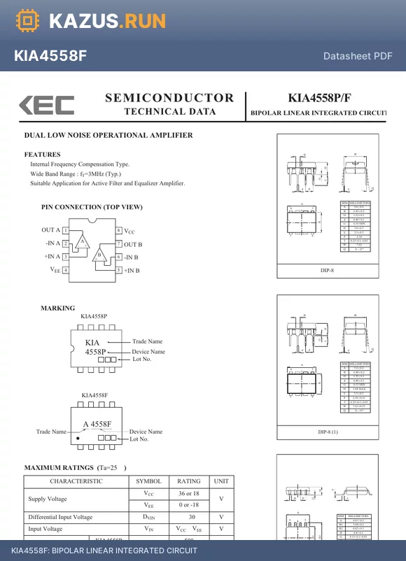 KIA4558F datasheet - BIPOLAR LINEAR INTEGRATED CIRCUIT