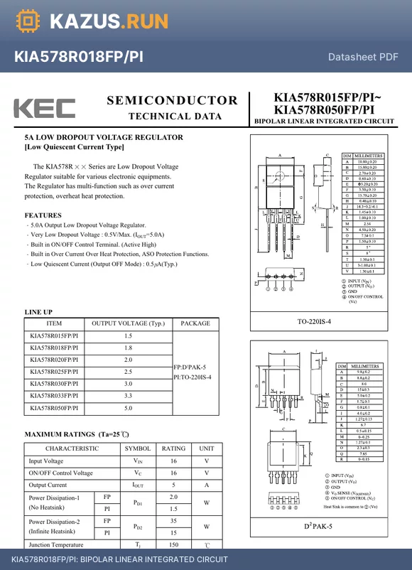 KIA578R025FP/PI datasheet - BIPOLAR LINEAR INTEGRATED CIRCUIT