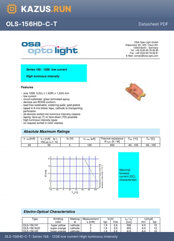 OLS-156HY-X-T datasheet - Series 156 - 1206 low current High luminous intensity