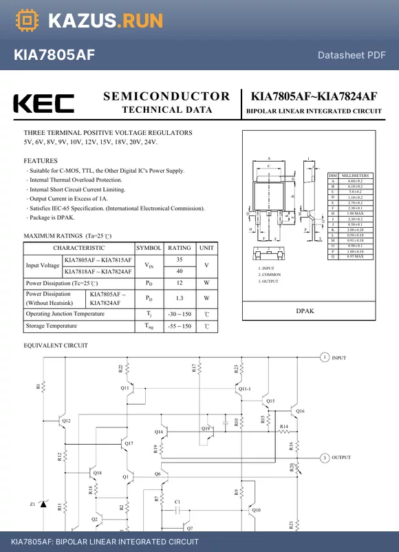 KIA7808AF datasheet - BIPOLAR LINEAR INTEGRATED CIRCUIT