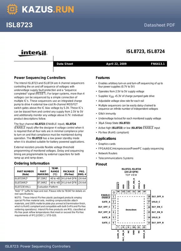 ISL8724IRZ datasheet - Power Sequencing Controllers