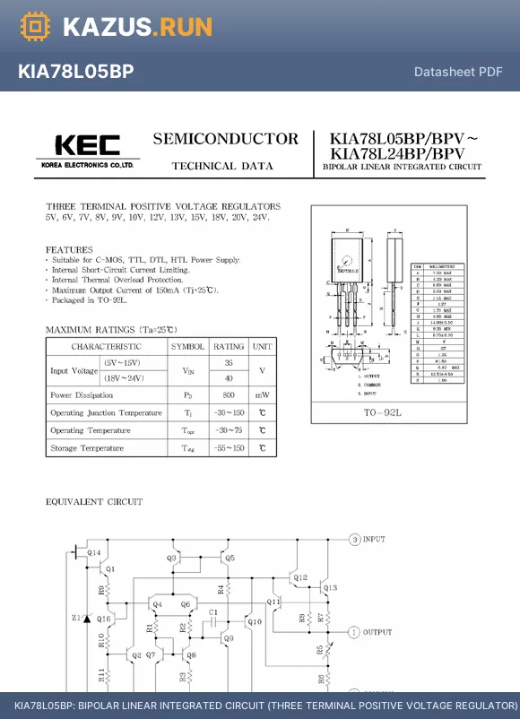 KIA78L06BPV datasheet - BIPOLAR LINEAR INTEGRATED CIRCUIT (THREE TERMINAL POSITIVE VOLTAGE REGULATOR)