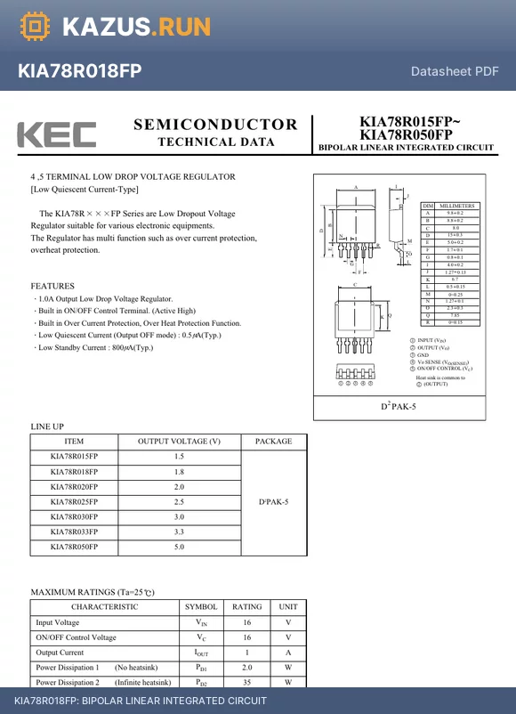 KIA78R020FP datasheet - BIPOLAR LINEAR INTEGRATED CIRCUIT