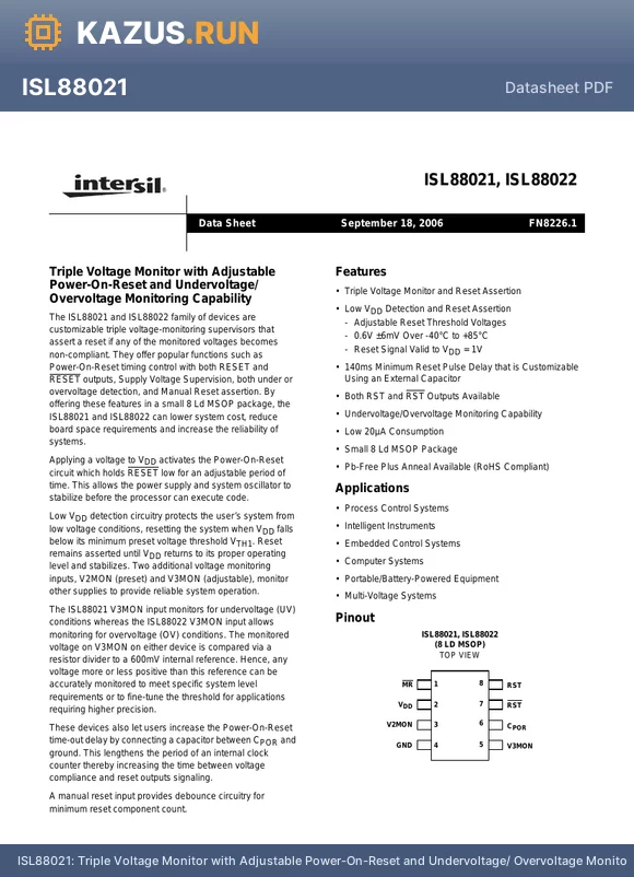 ISL88022IU8HAZ datasheet - Triple Voltage Monitor with Adjustable Power-On-Reset and Undervoltage/ Overvoltage Monitoring Capability