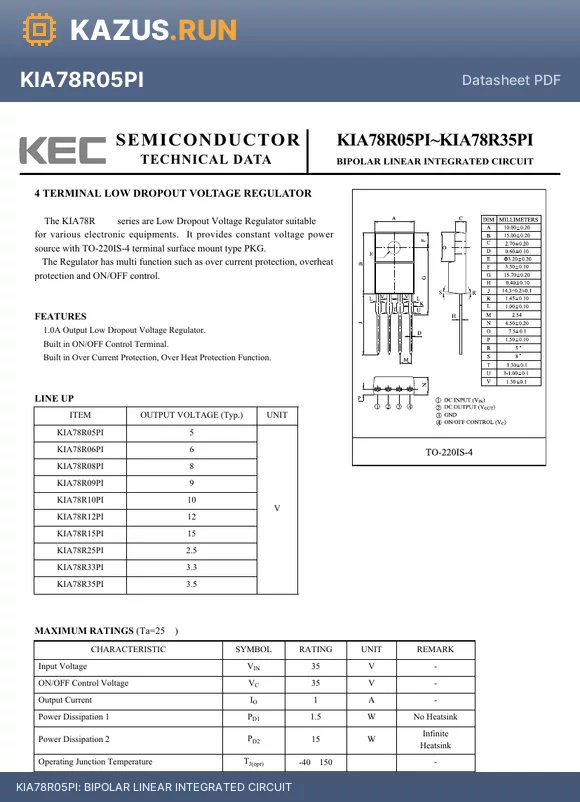 KIA78R15PI datasheet - BIPOLAR LINEAR INTEGRATED CIRCUIT