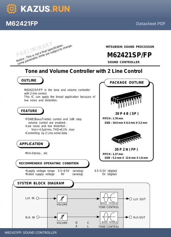 M62421SP datasheet - SOUND CONTROLLER