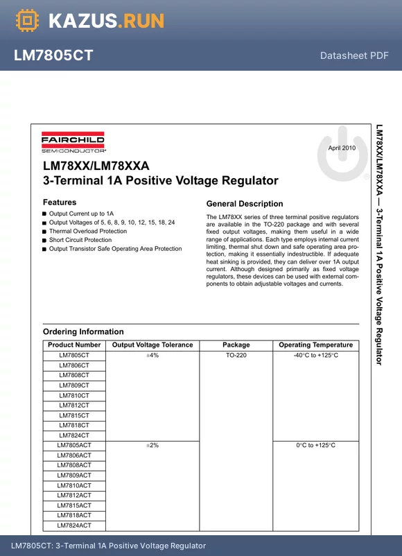 LM7818ACT datasheet - 3-Terminal 1A Positive Voltage Regulator