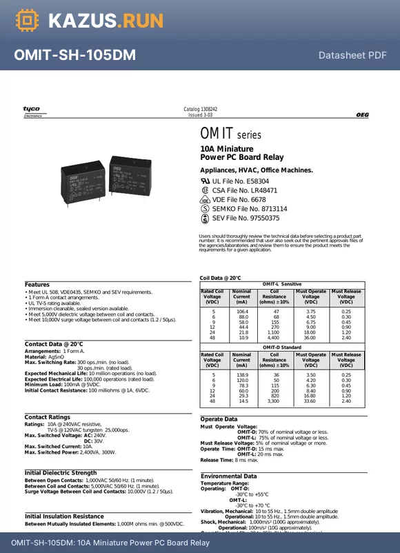 OMIT-SH-124DM datasheet - 10A Miniature Power PC Board Relay