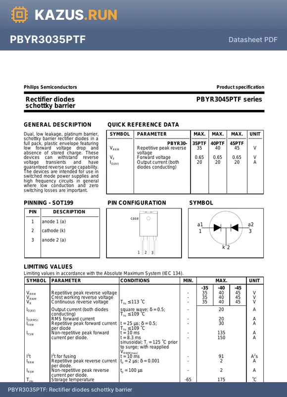PBYR3045PTF datasheet - Rectifier diodes schottky barrier